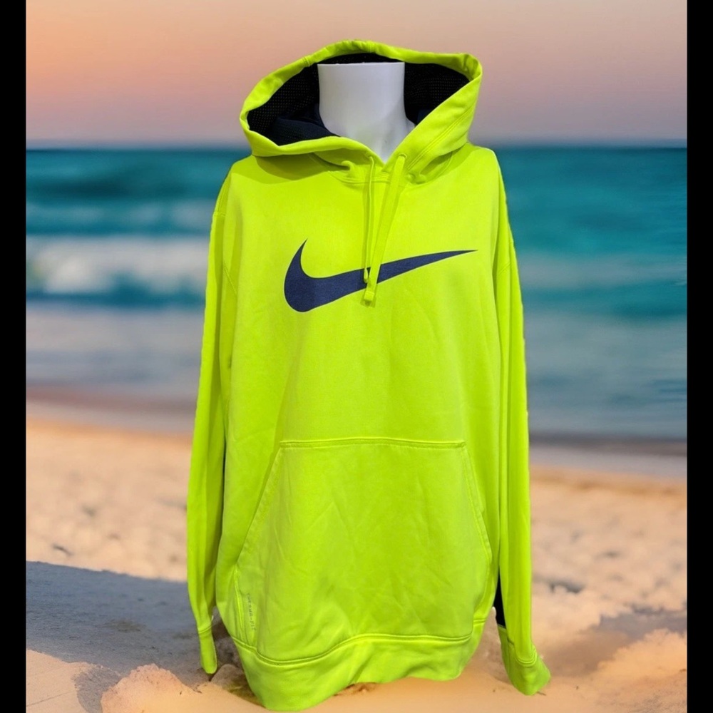 Nike Therma Fit Yellow Fleece Pullover Front Pocket Hoodie Sz XXL 2XL